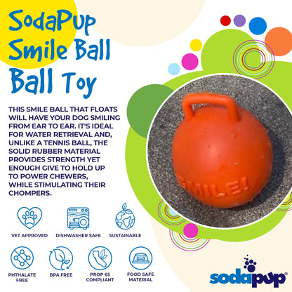 SodaPup Smile Ball Ultra Durable Synthetic Rubber Chew Toy & Floating Retrieving Toy for power-chewers.