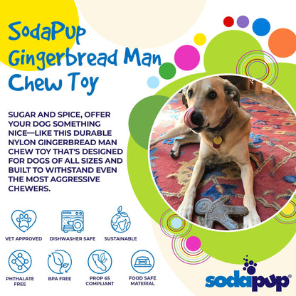 Solve problem chewing behaviors with the SodaPup Gingerbread Man Ultra Durable Nylon Dog Chew Toy.