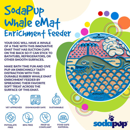 Sodapup enrichment feeder for Whale Design EMat Lick Mat with Suction Cups.