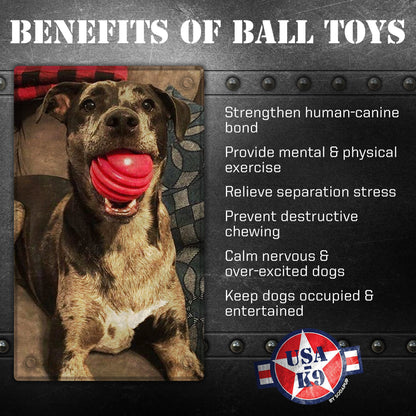 Discover the remarkable benefits of USA-K9 Stars and Stripes Ultra-Durable Rubber Chew Ball from SodaPup for power-chewers and large dogs, featuring dental ridges for optimal oral health.