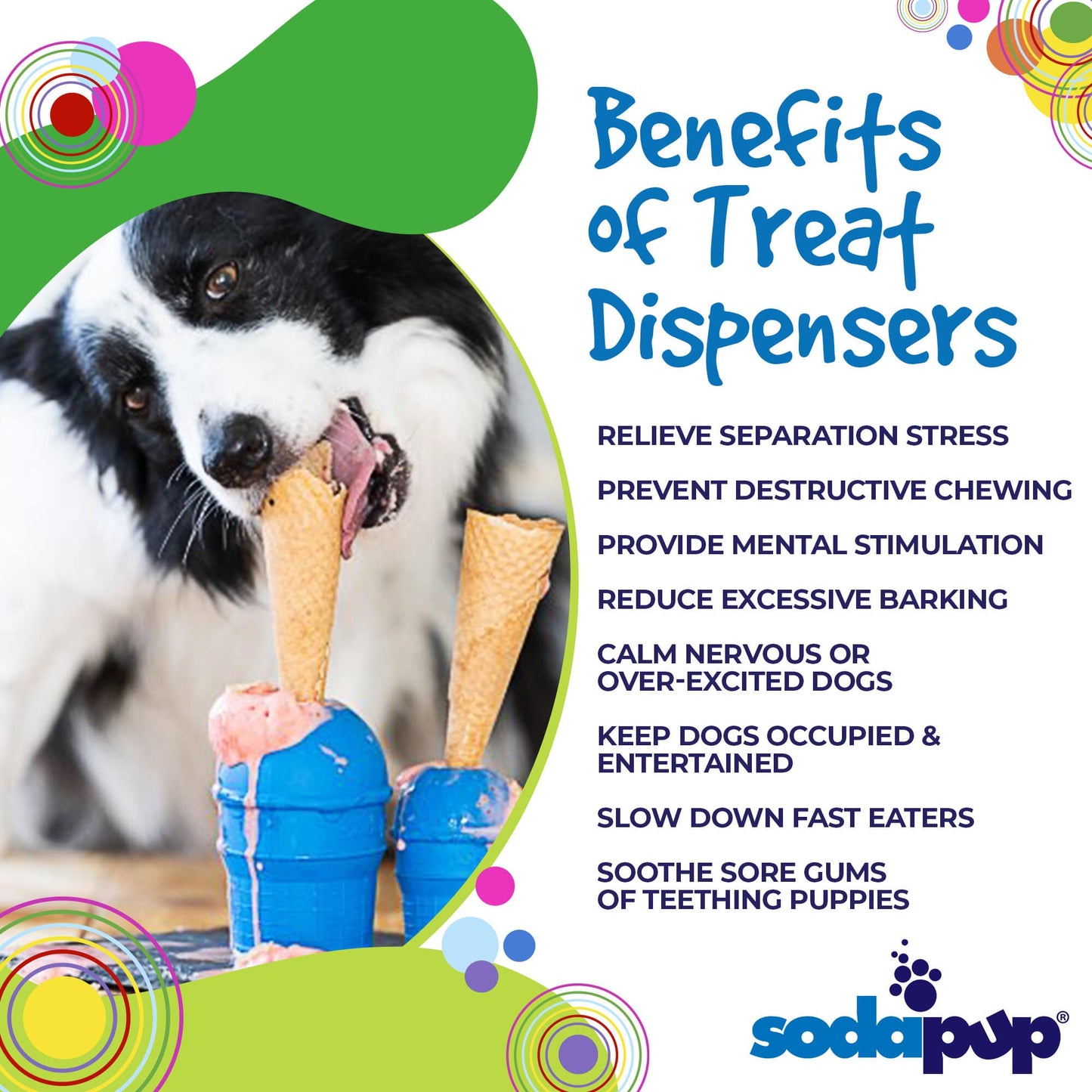 Discover the durable benefits of the SodaPup Ice Cream Cone Durable Rubber Chew Toy and Treat Dispenser paired with delicious treats.