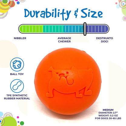 An orange Smile Ball Ultra Durable Synthetic Rubber Chew Toy & Floating Retrieving Toy with a perfect size. (SodaPup)