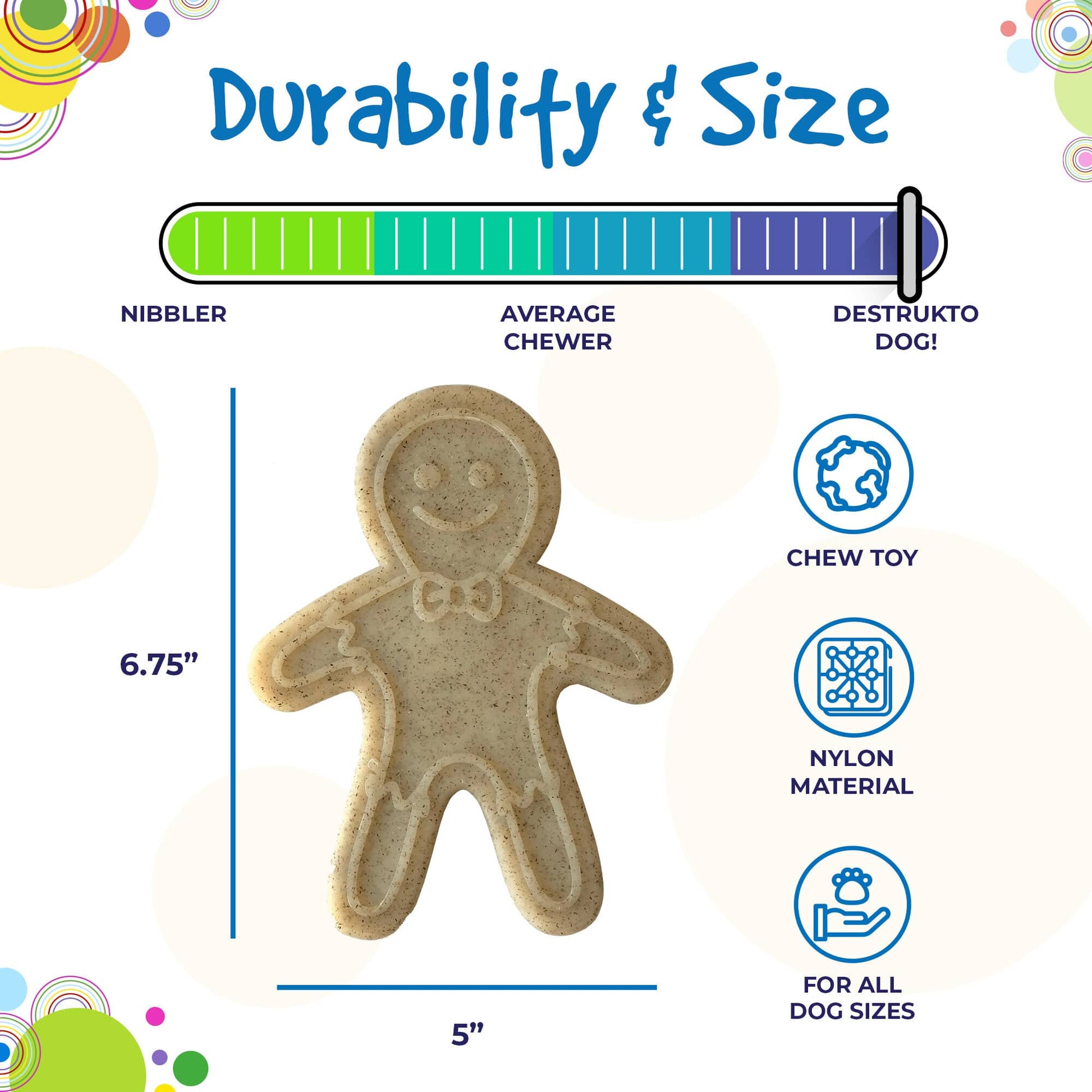 A picture of a SodaPup Gingerbread Man Ultra Durable Nylon Dog Chew Toy specially designed for aggressive chewers.