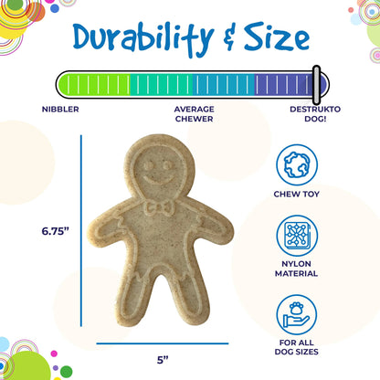 A picture of a SodaPup Gingerbread Man Ultra Durable Nylon Dog Chew Toy specially designed for aggressive chewers.