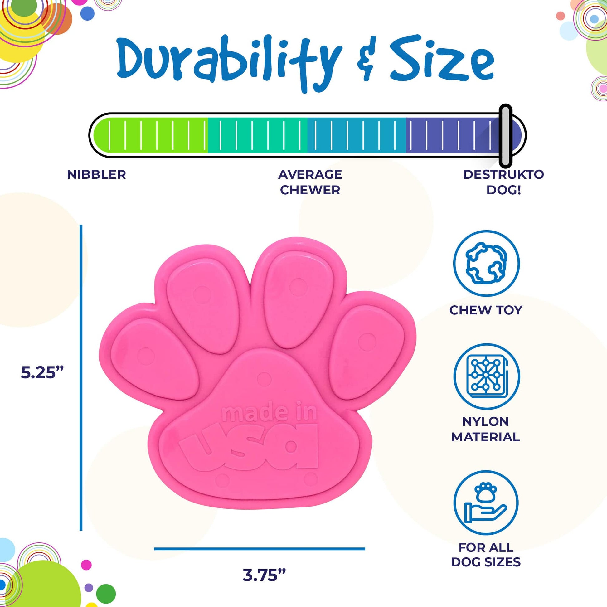 A safe and durable Paw Print Ultra Durable Nylon Dog Chew Toy by SodaPup, perfect for chewers.