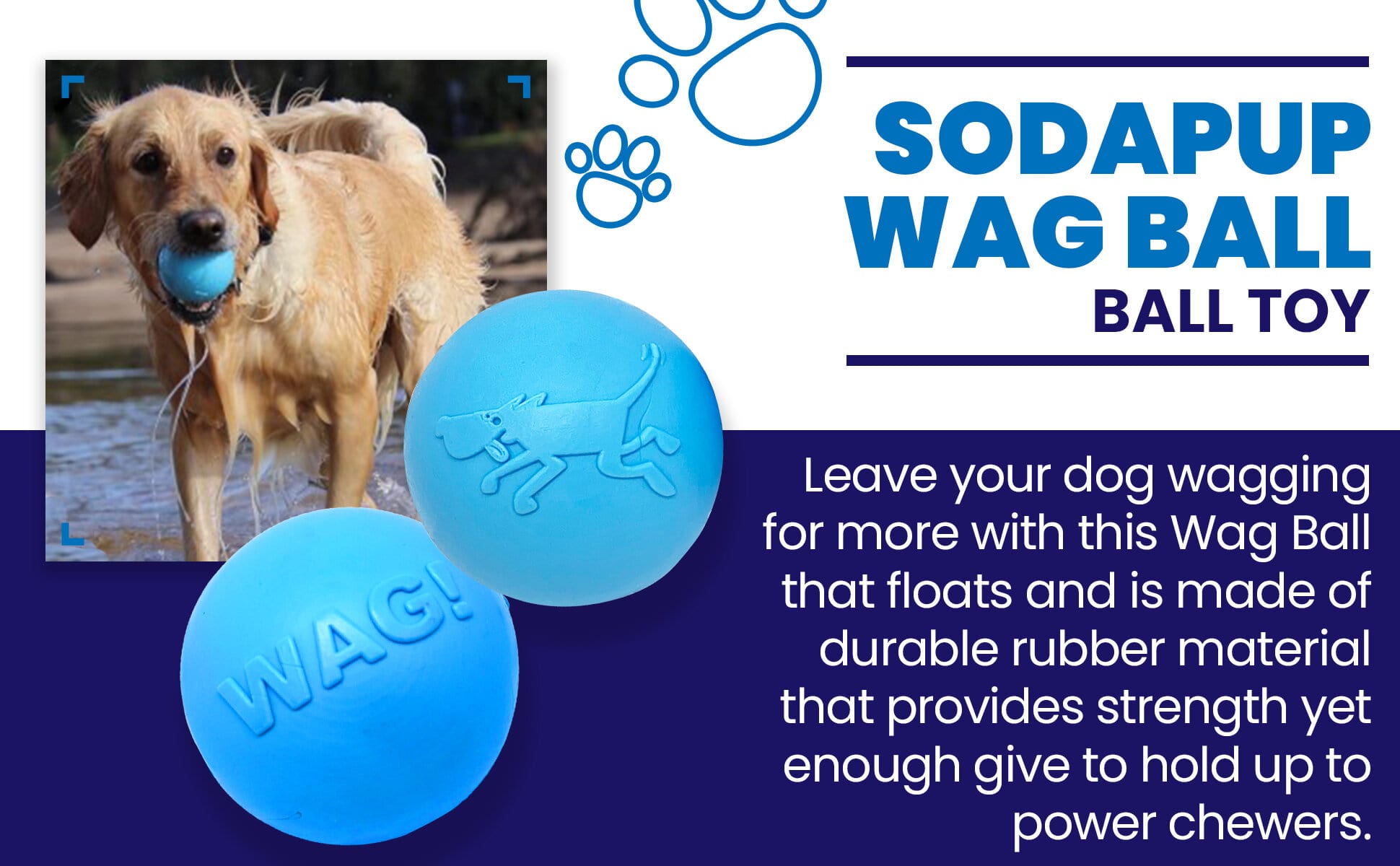 Soap up your furry friend with the SodaPup Wag Ball Ultra Durable Synthetic Rubber Chew Toy & Floating Retrieving Toy - Large - Blue! Perfect for power-chewers, this wag ball for dogs guarantees endless fun and excitement.