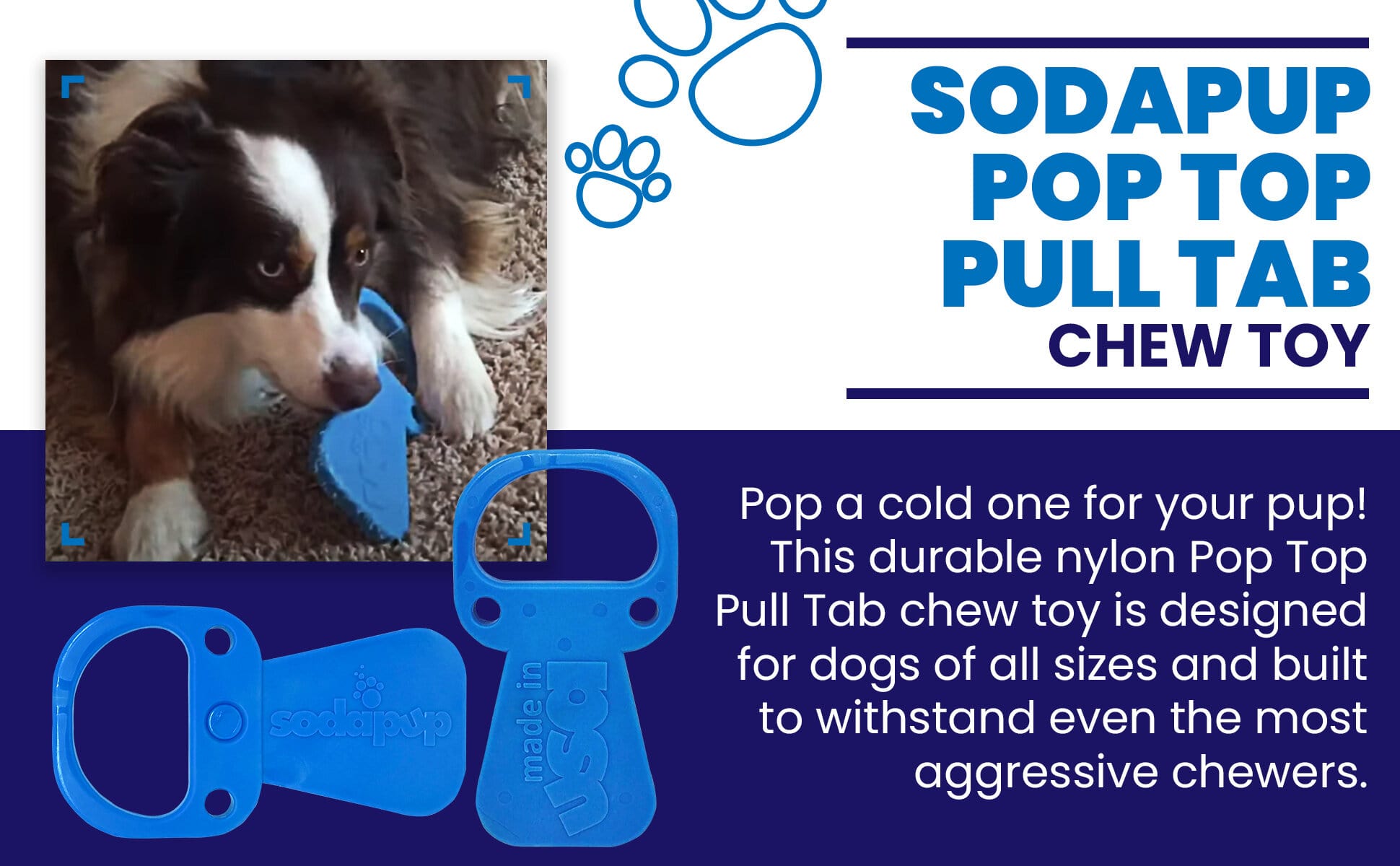 A Pop Top Pull Tab Ultra Durable Nylon Dog Chew Toy designed for problem behaviors, featuring a SodaPup pop top pull tab toy to entertain and engage chewers.