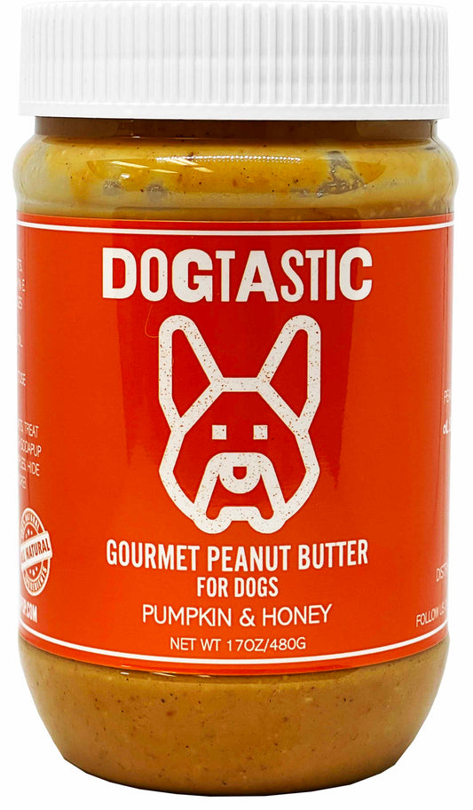 SodaPup's Dogtastic Gourmet Peanut Butter for Dogs - Pumpkin & Honey Flavor, made in USA using all-natural ingredients.