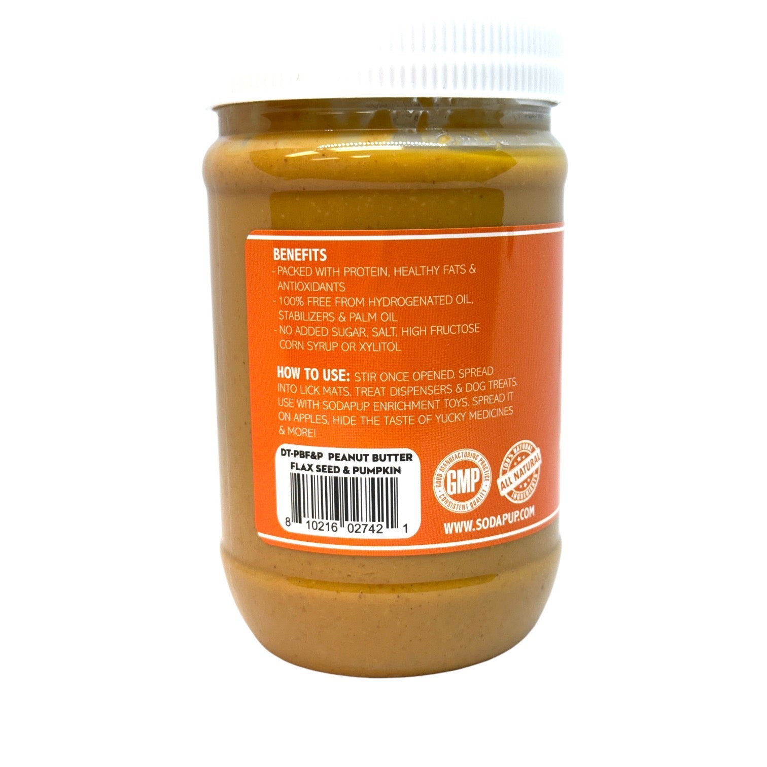 SodaPup’s Dogtastic Gourmet Peanut Butter for Dogs, in a flavorful pumpkin variety, is packed with protein and contains no palm oil. The label encourages creative incorporation into meals, desserts, and drinks for your pet. Emphasizing its nutritional advantages, this product is certified GMP.