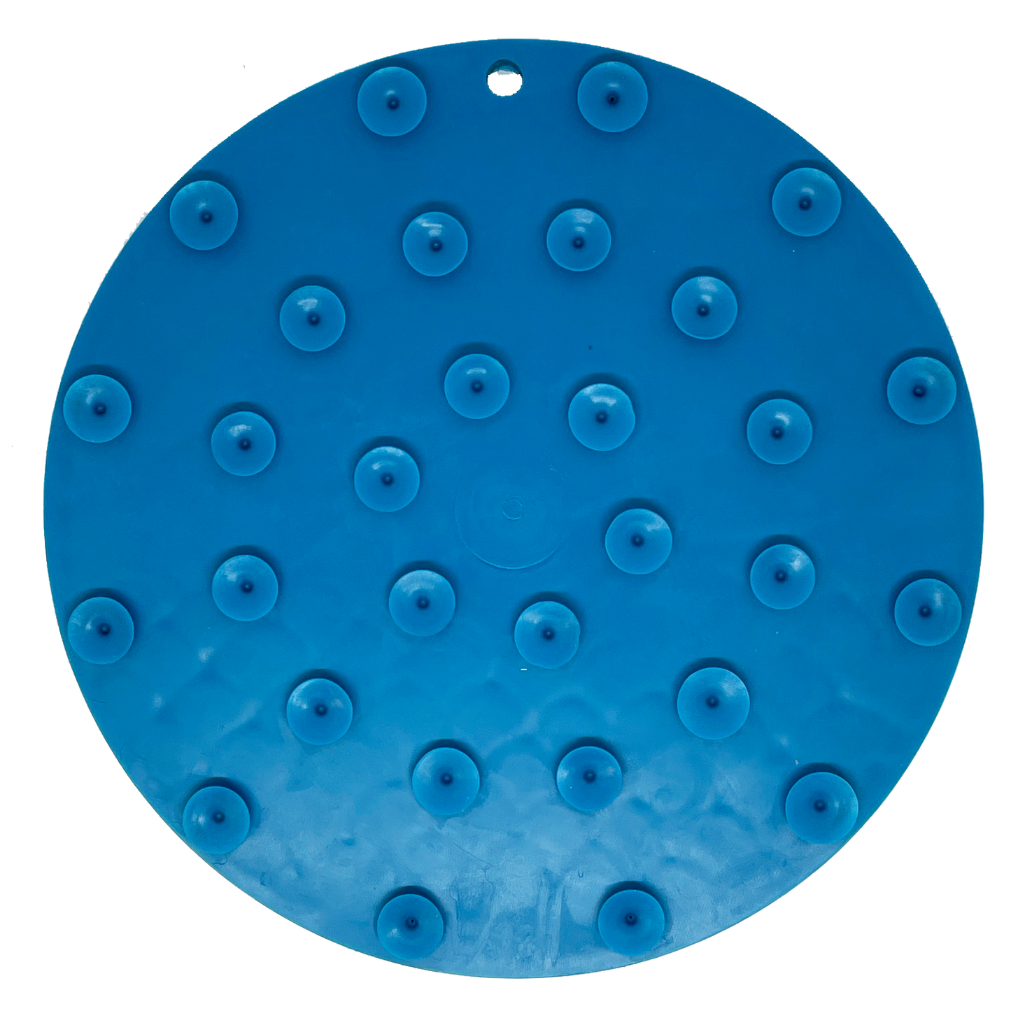 A Whale Design EMat Enrichment Lick Mat With Suction Cups from SodaPup, featuring evenly distributed suction cups on one side. The mat, an ideal pet enrichment tool, has a small hole near the edge, suggesting it can be hung when not in use.