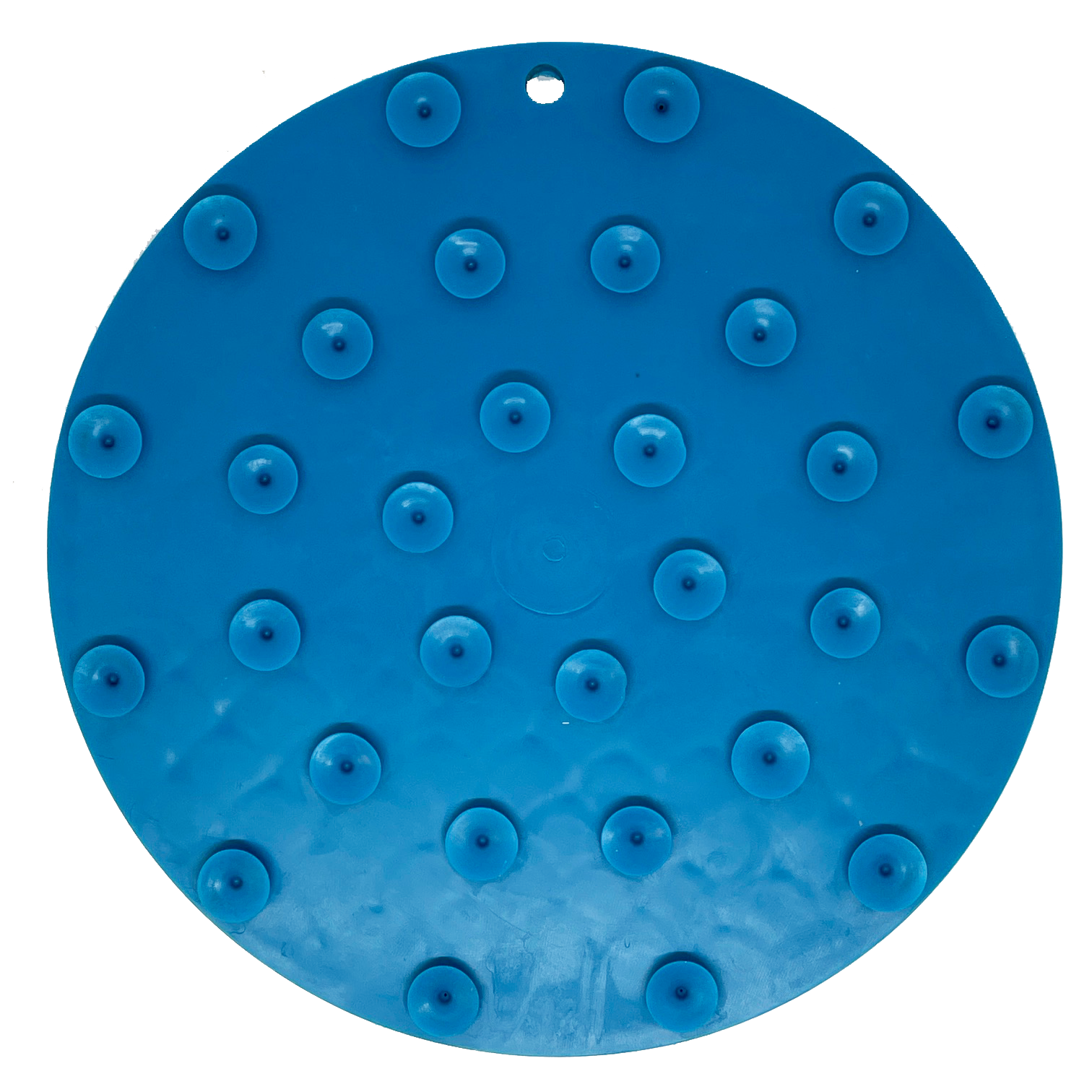 A Whale Design EMat Enrichment Lick Mat With Suction Cups from SodaPup, featuring evenly distributed suction cups on one side. The mat, an ideal pet enrichment tool, has a small hole near the edge, suggesting it can be hung when not in use.