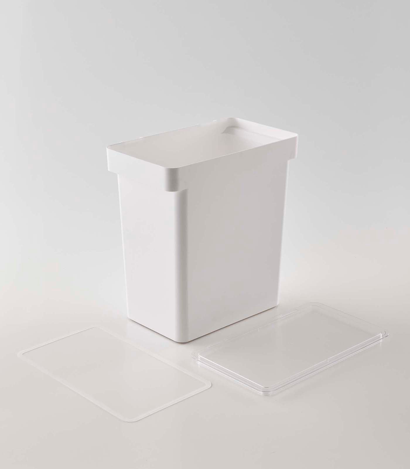 A white plastic container with a rolling lid, designed as the Yamazaki Home Rolling Airtight Pet Food Container (25 Lbs.), airtight kibble storage solution.