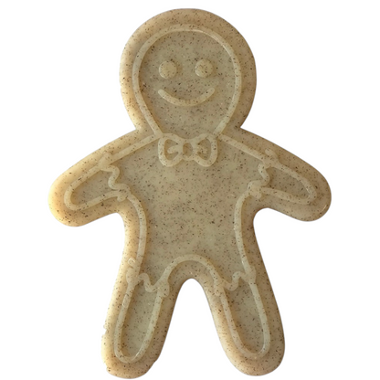 The SodaPup Gingerbread Man Ultra Durable Nylon Dog Chew Toy features a beige, smiling gingerbread man design with a bow tie and decorative lines—ideal for dog lovers and power chewers seeking a whimsical touch.