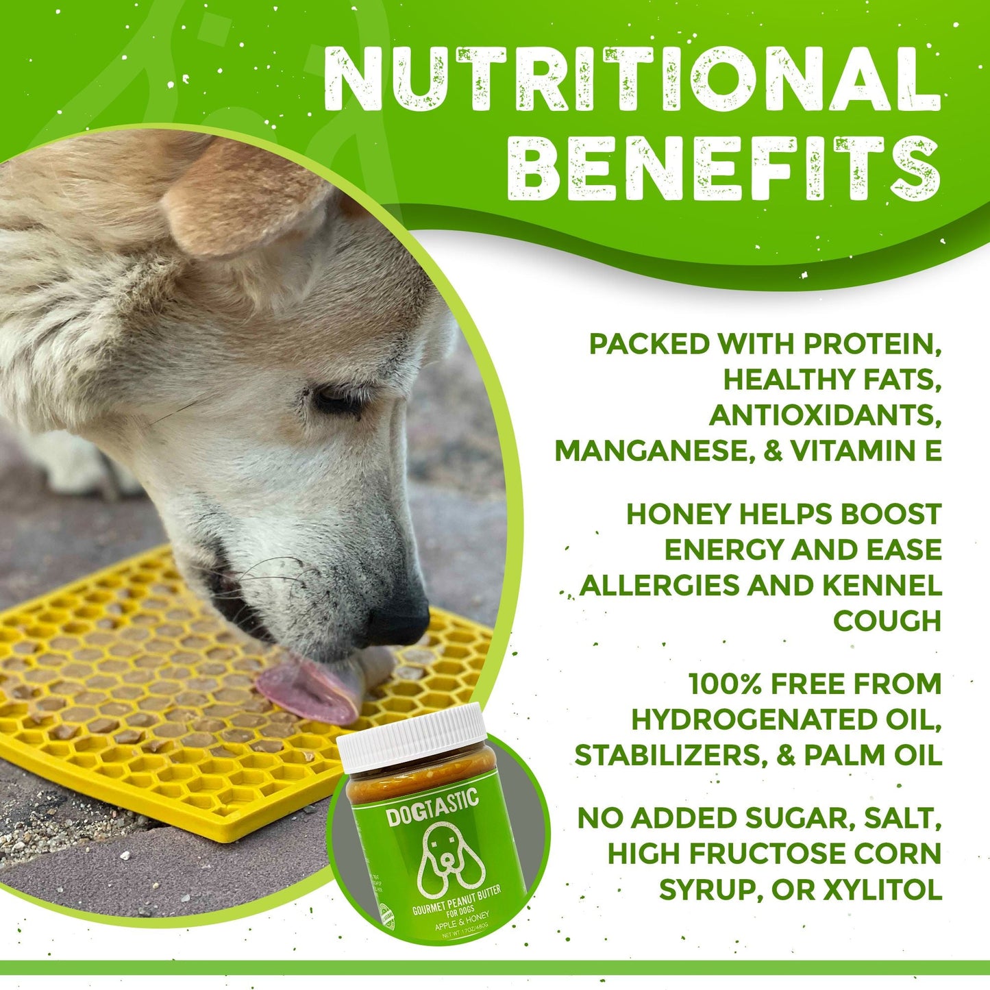 Natural nutritional benefits for dogs in the USA with Dogtastic Gourmet Peanut Butter for Dogs - Berries & Honey Flavor by SodaPup.