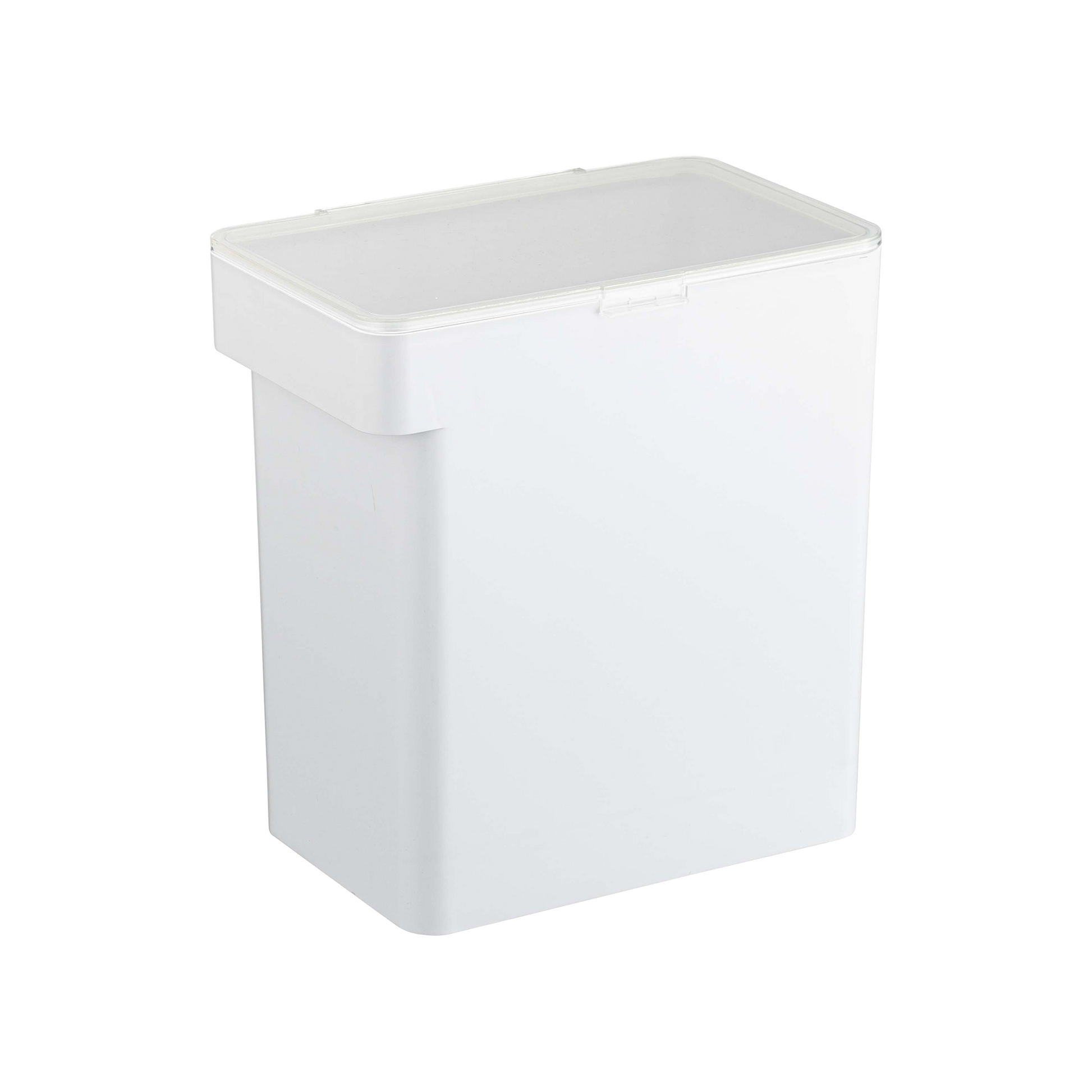 A Yamazaki Home Airtight Pet Food Container, available in three sizes, is displayed against a plain white background. This rectangular white container comes with a detachable lid, making it ideal for kibble storage.