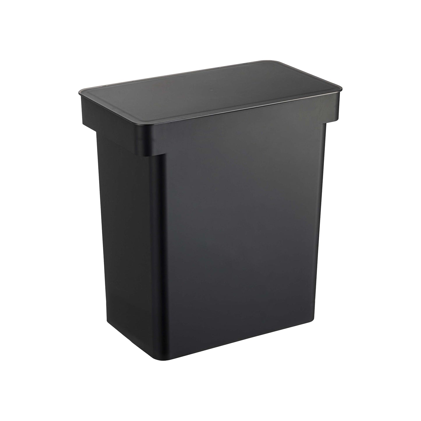 The Yamazaki Home Rolling Airtight Pet Food Container (25 lbs.) is a black, rectangular plastic bin with a flat lid, perfect for heavy-duty kibble storage and shown on a plain white background.