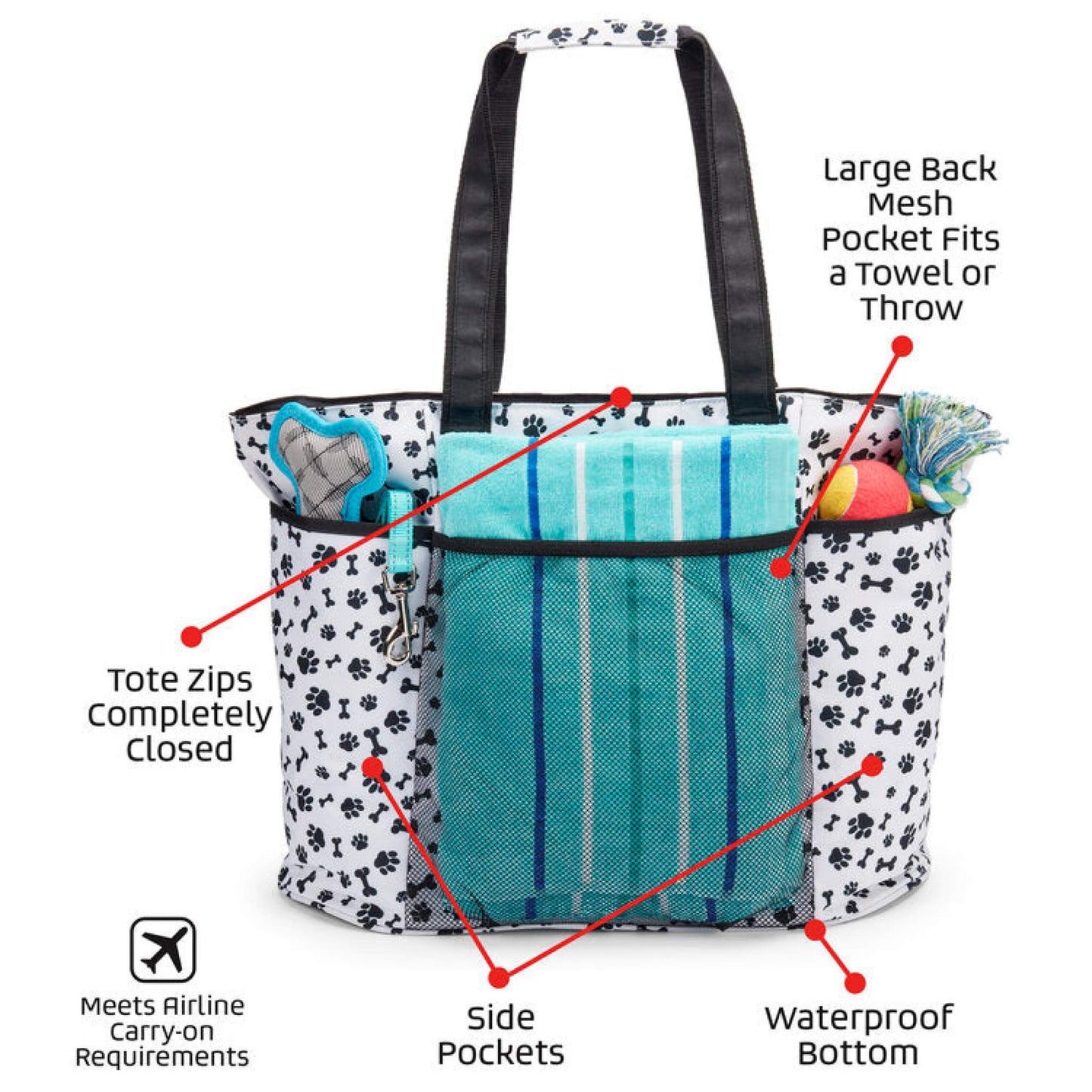 An image of a Mobile Dog Gear Dogssentials Travel Tote with different compartments.