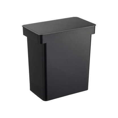 The Yamazaki Home Rolling Airtight Pet Food Container (25 lbs.) offers a stylish solution for preserving freshness. This black, rectangular container features a flat, closed lid and boasts a modern design with smooth surfaces and slightly rounded edges, combining functionality with elegant aesthetics.