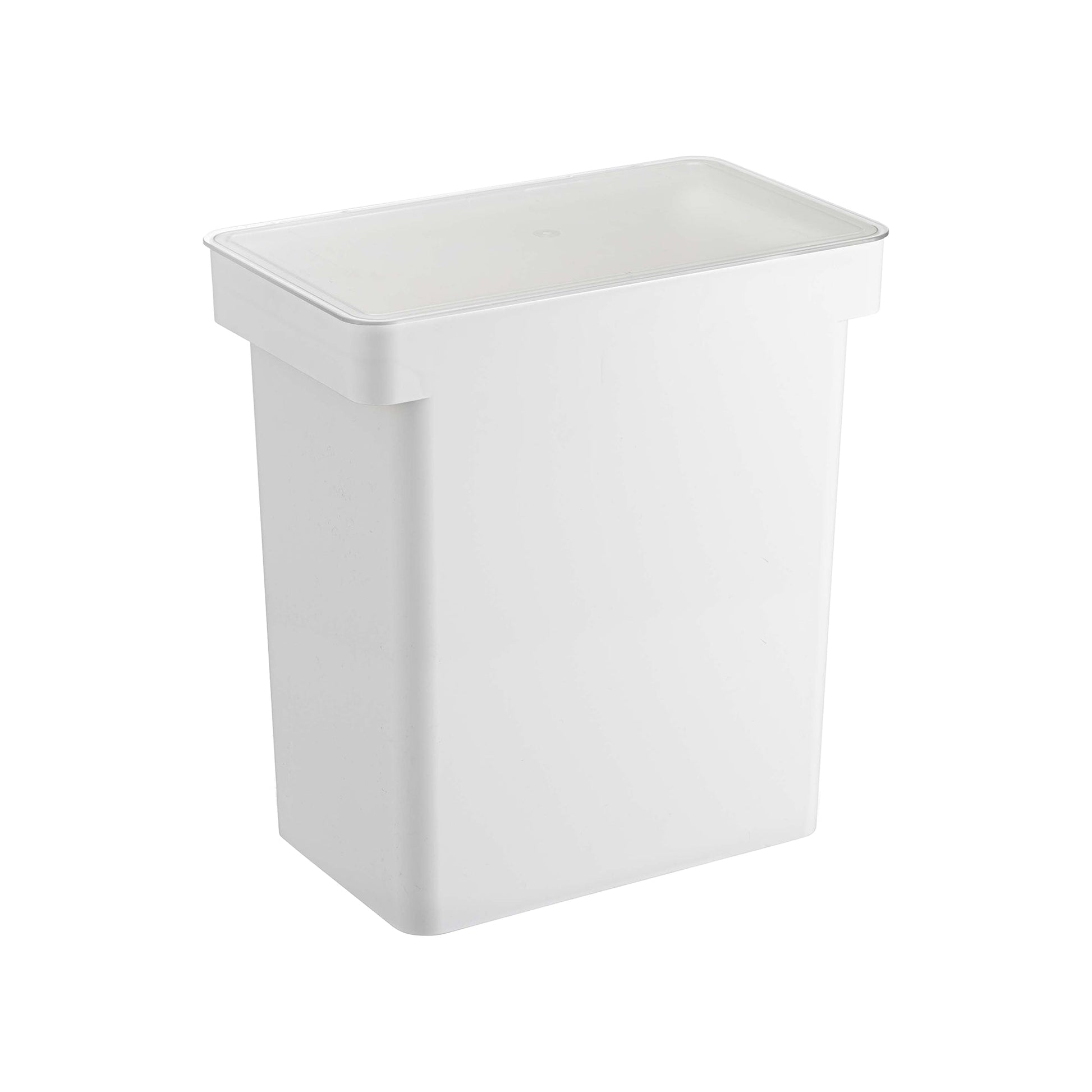 The Yamazaki Home Rolling Airtight Pet Food Container (25 Lbs.) is a rectangular white plastic bin with a fitted lid, perfect for airtight kibble storage or heavy-duty food use, shown against a white background.