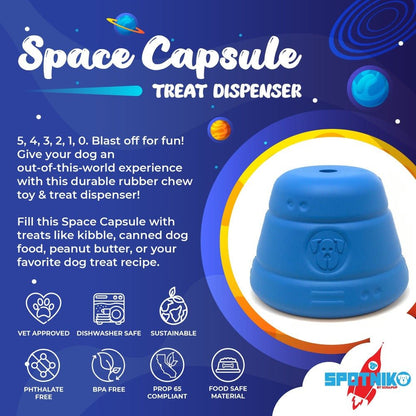 SodaPup's Space Capsule Durable Rubber Chew Toy & Treat Dispenser is a durable space capsule treat dispenser.