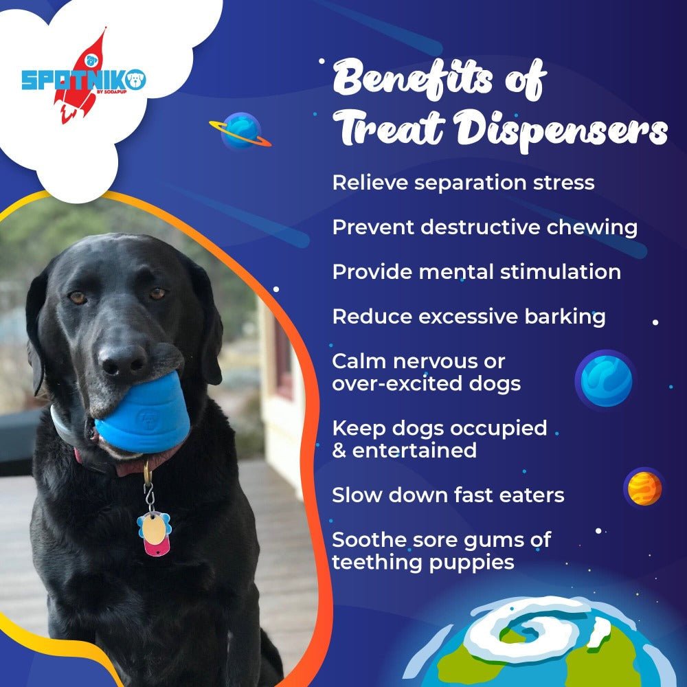 Discover the advantages of SodaPup's Space Capsule Durable Rubber Chew Toy & Treat Dispenser for dogs.