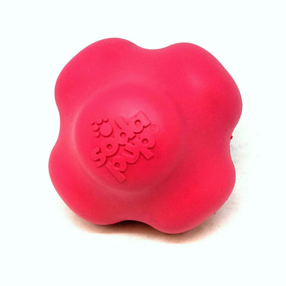 A Crazy Bounce Ultra Durable Rubber Chew & Retrieving Toy by SodaPup, with a pink flower on it, designed for power chewers.