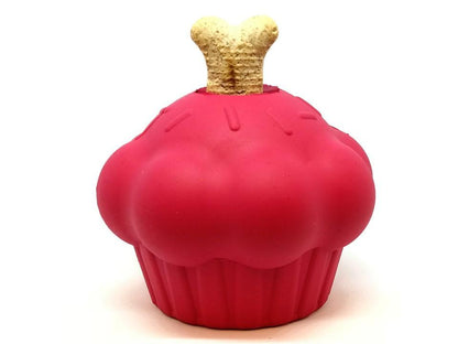 The Cupcake EDispenser from SodaPup is a long-lasting rubber chew toy designed in a pink cupcake shape, complete with a bone on top that smartly dispenses treats for your pup's enjoyment.