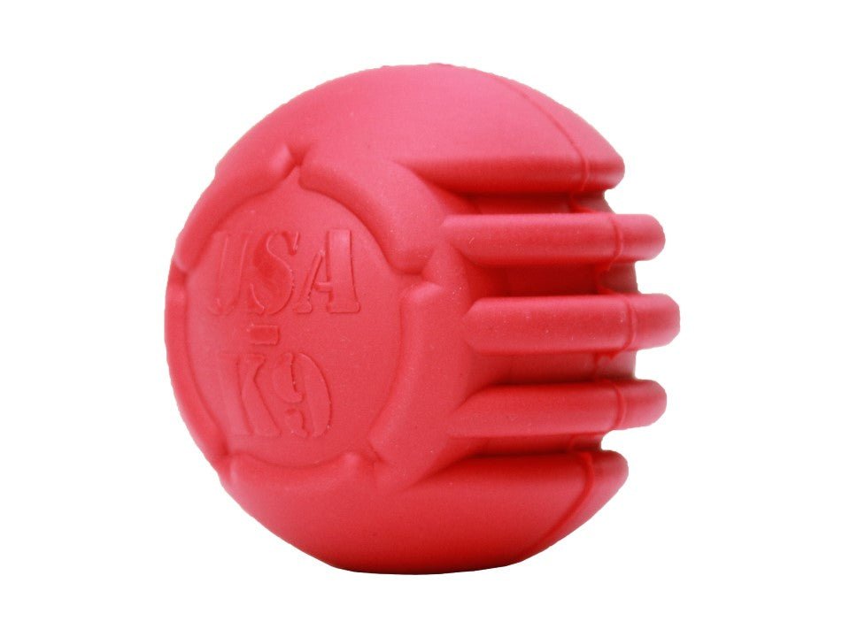 A SodaPup USA-K9 Stars and Stripes Ultra-Durable Rubber Chew Ball for power-chewers.