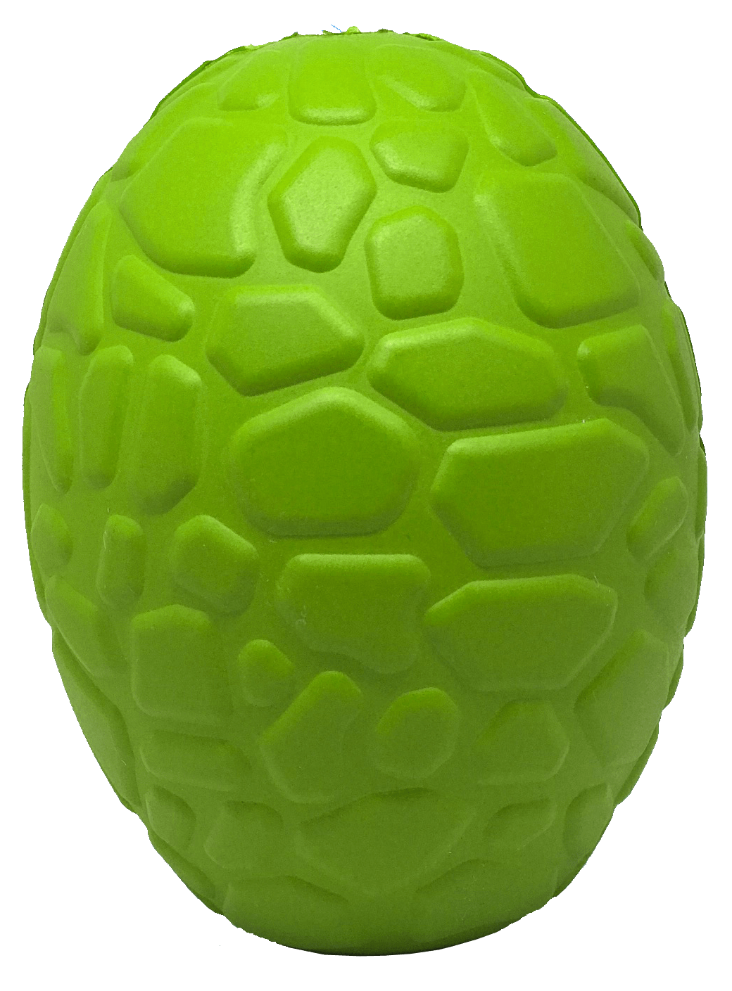 Introducing the Dinosaur Egg EDispenser Durable Rubber Chew Toy & Treat Dispenser by SodaPup. This vibrant green toy features a unique mosaic of irregularly shaped bumpy textures, resembling a playful puzzle. Ideal for active pets, it not only provides hours of entertainment but also doubles as a slow feeder to engage their senses.