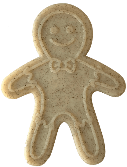 A Gingerbread Man Ultra Durable Nylon Dog Chew Toy with a bow tie on it, perfect for power chewers.