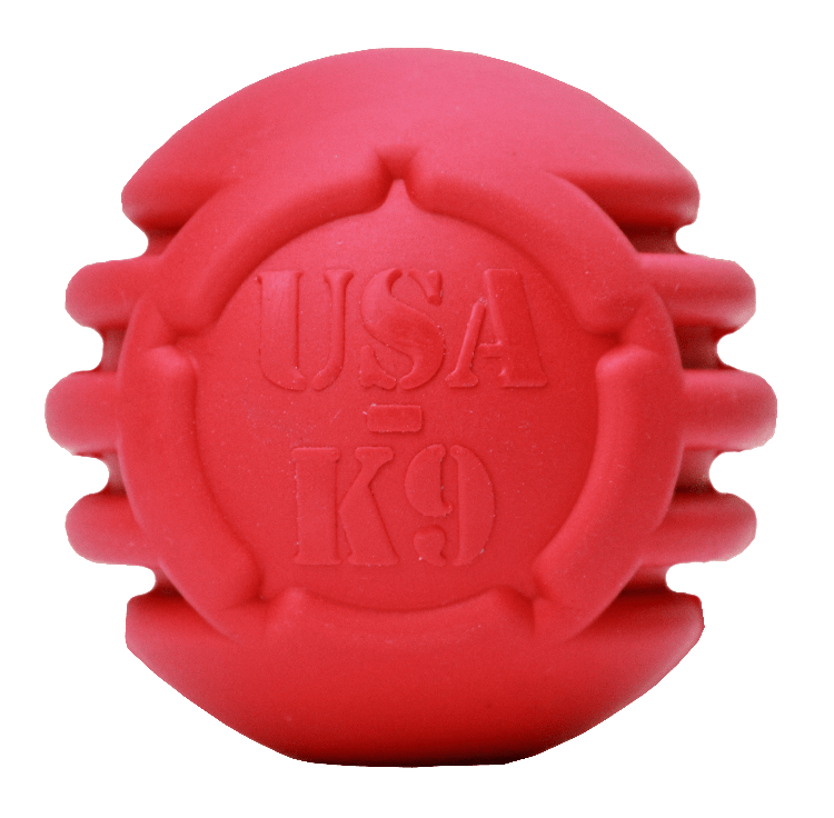 SodaPup Stars and Stripes Ultra-Durable Rubber Chew Ball with dental ridges for large dogs.