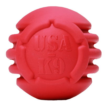 SodaPup Stars and Stripes Ultra-Durable Rubber Chew Ball with dental ridges for large dogs.