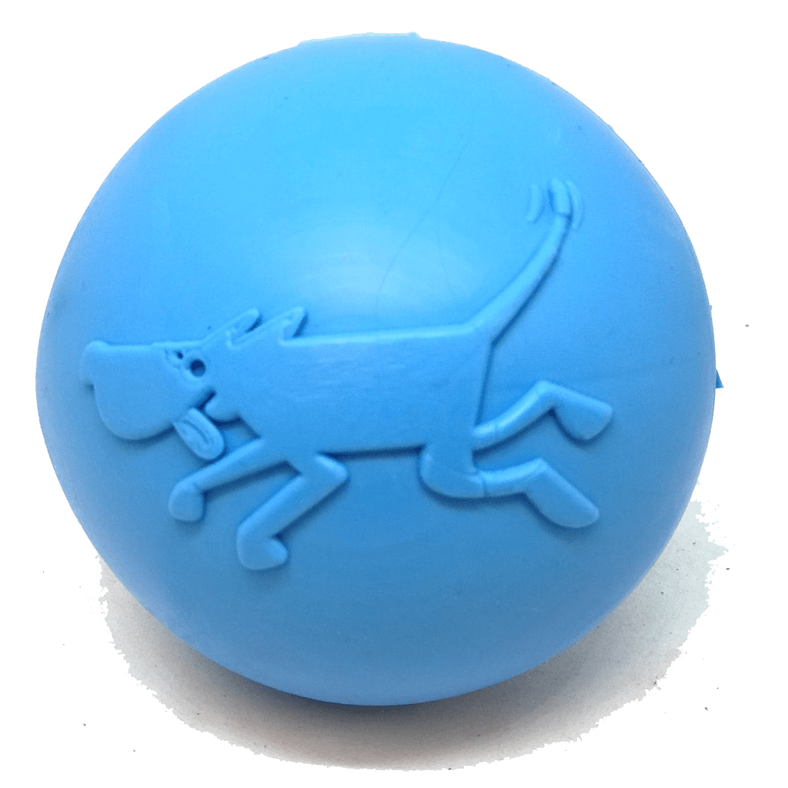 A durable Wag Ball Ultra Durable Synthetic Rubber Chew Toy & Floating Retrieving Toy - Large - Blue by SodaPup that floats, perfect for power-chewers with a dog on it.