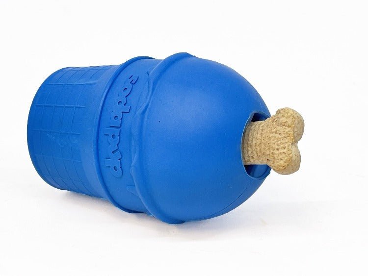 A Ice Cream Cone Durable Rubber Chew Toy and Treat Dispenser with a bone in it from SodaPup.