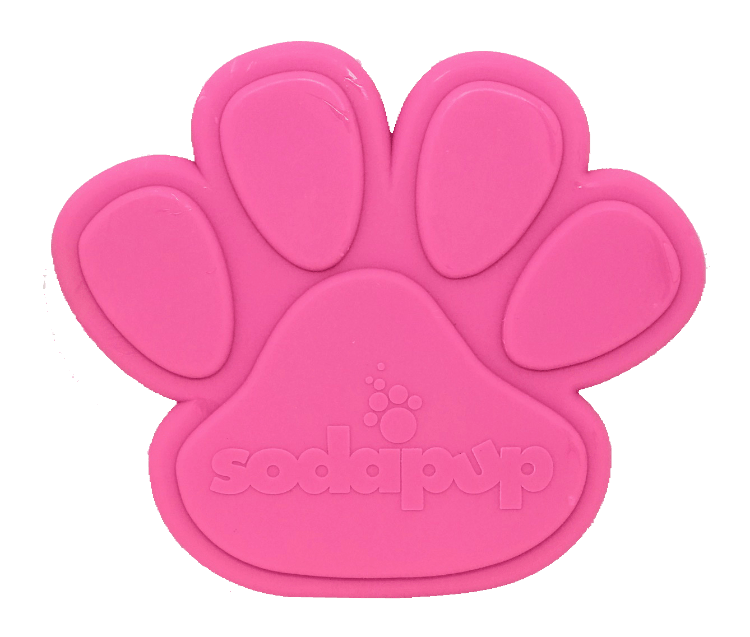 A durable pink Paw Print Ultra Durable Nylon Dog Chew Toy with the word gybao on it by SodaPup.