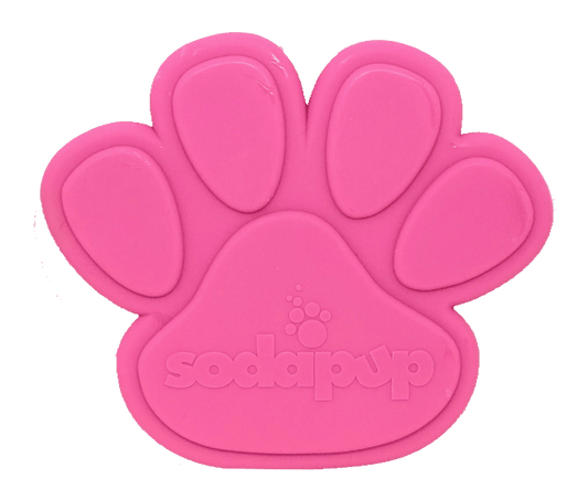 A durable pink Paw Print Ultra Durable Nylon Dog Chew Toy with the word gybao on it by SodaPup.