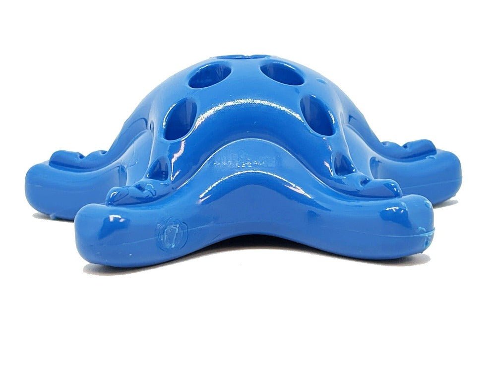 A Starfish Ultra Durable Nylon Dog Chew Toy for Aggressive Chewers, designed by SodaPup, shaped like a blue octopus, is set against a crisp white background to address problem chewing behavior while promoting fresh breath.